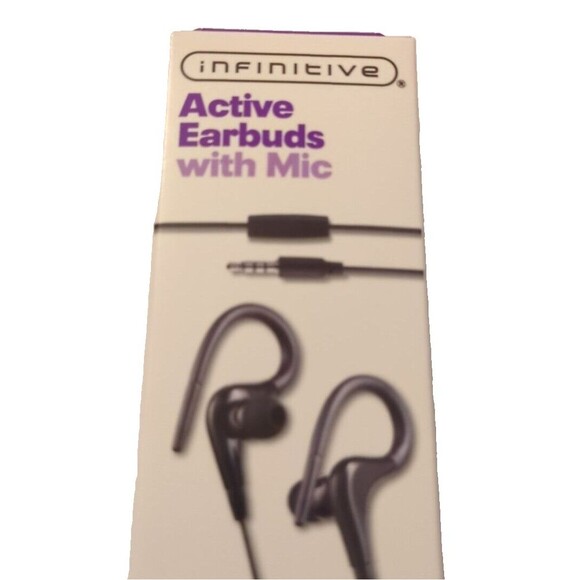 Infinitive Active Earbuds with Mic In Line Microphone Black 3.5mm Headphone Jack - Picture 2 of 7